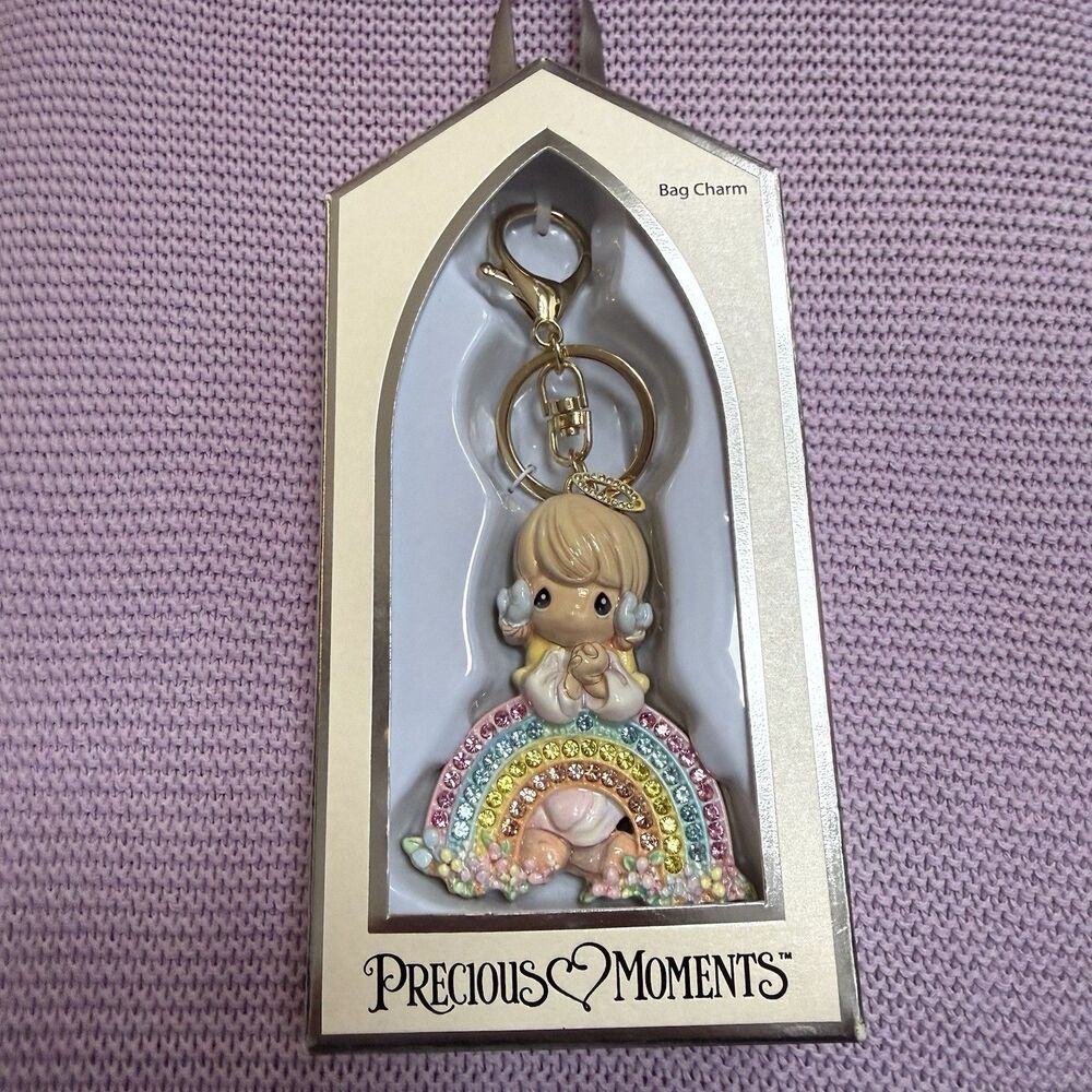 Precious Moments Rainbow Rhinestone Angel Handbag Charm Key Chain New LArocks